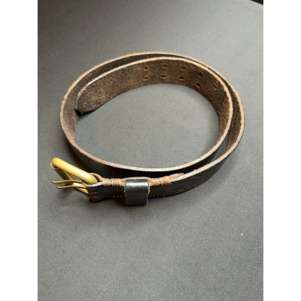 Vintage Abercrombie & Fitch Mens Leather Belt 32 Solid Brass Buckle USA Made